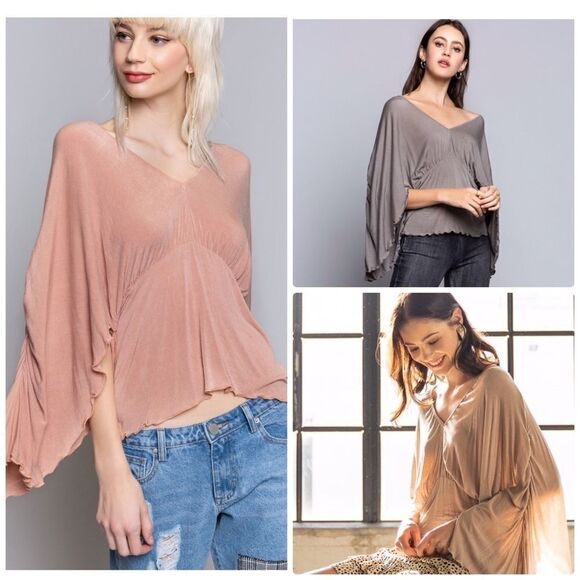 𝅺KNIT Top Fitted Waist With Dolman  Bell Sleeves - Picture 1 of 16